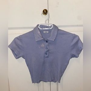 Blue button up polo crop top XS